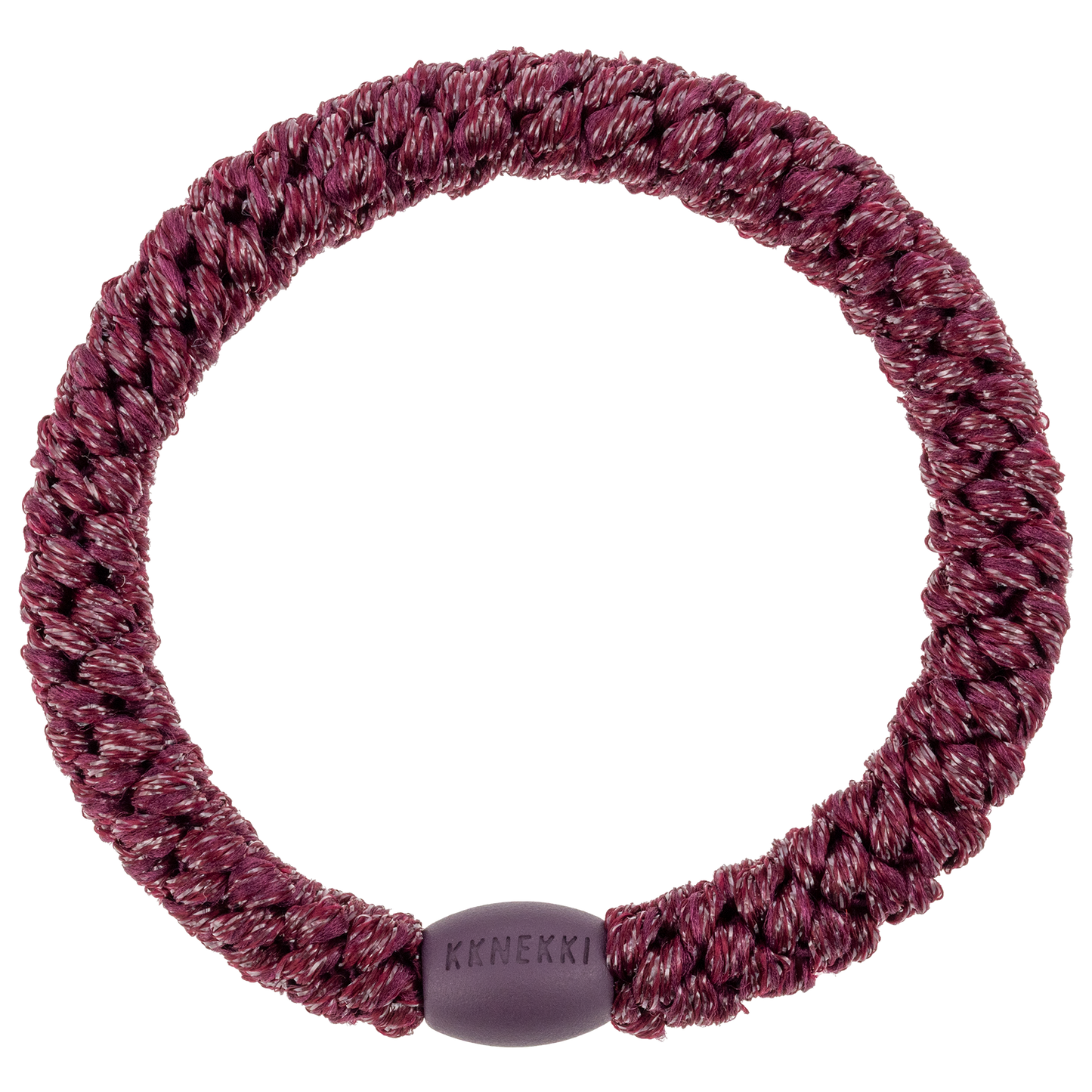 KKNEKKI Berry Glitter hair elastic showing glitter and braded bead