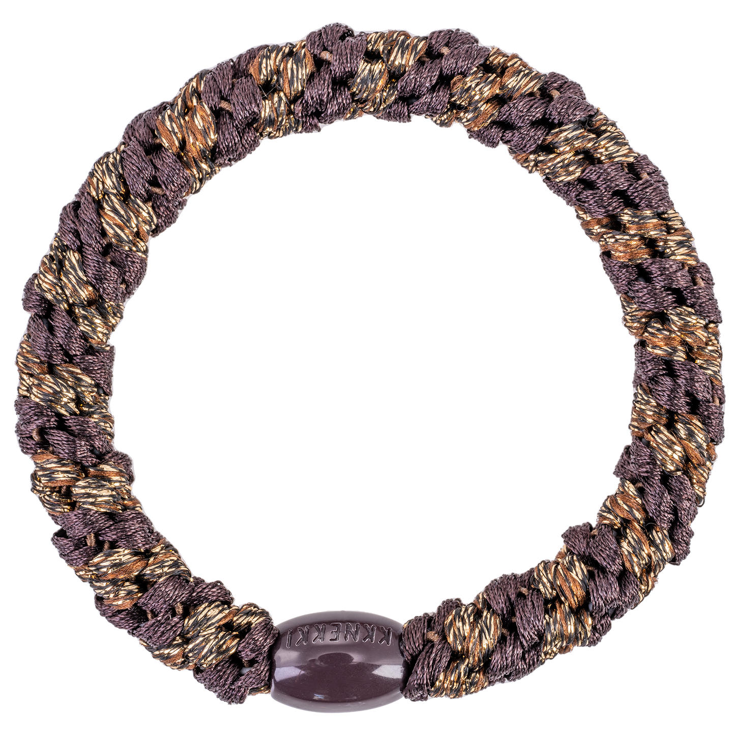 KKNEKKI Brown Coffee Glitter Stripe hair elastic branded bead visible