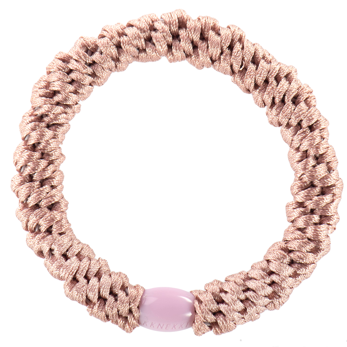 KKNEKKI Dusty Rose hair elastic on white background with branded bead
