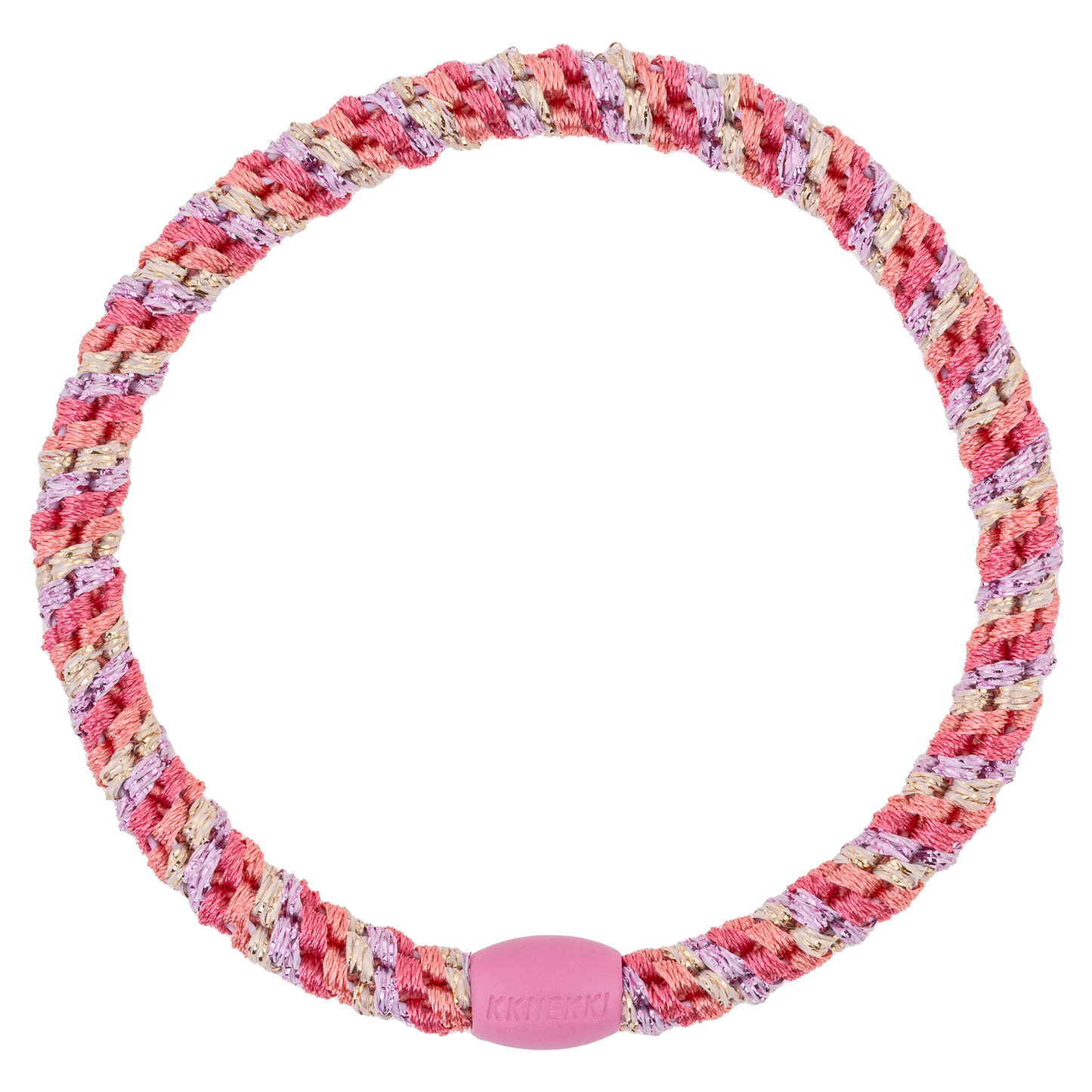 KKNEKKI Slim Mix Raspberry-Pomerant hair elastic on white background, branded bead