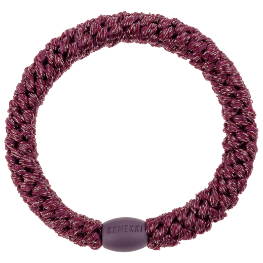 KKNEKKI Berry Glitter hair elastic showing glitter and braded bead