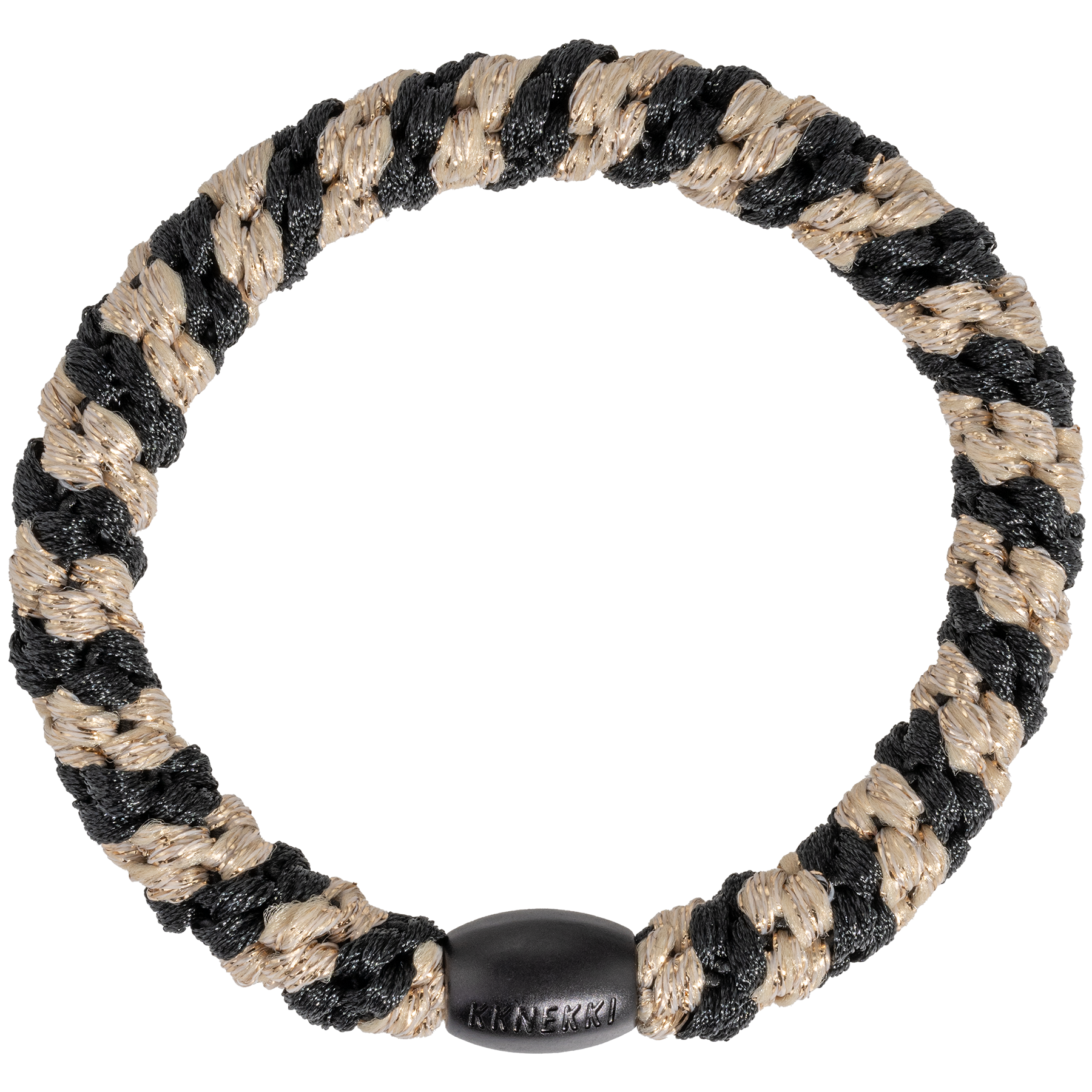 KKNEKKI Black-Beige Glitter Stripe hair elasticon white background