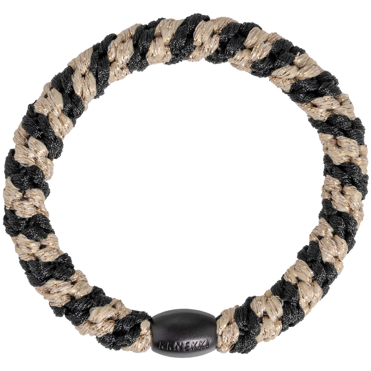 KKNEKKI Black-Beige Glitter Stripe luxury hair elastic on white background