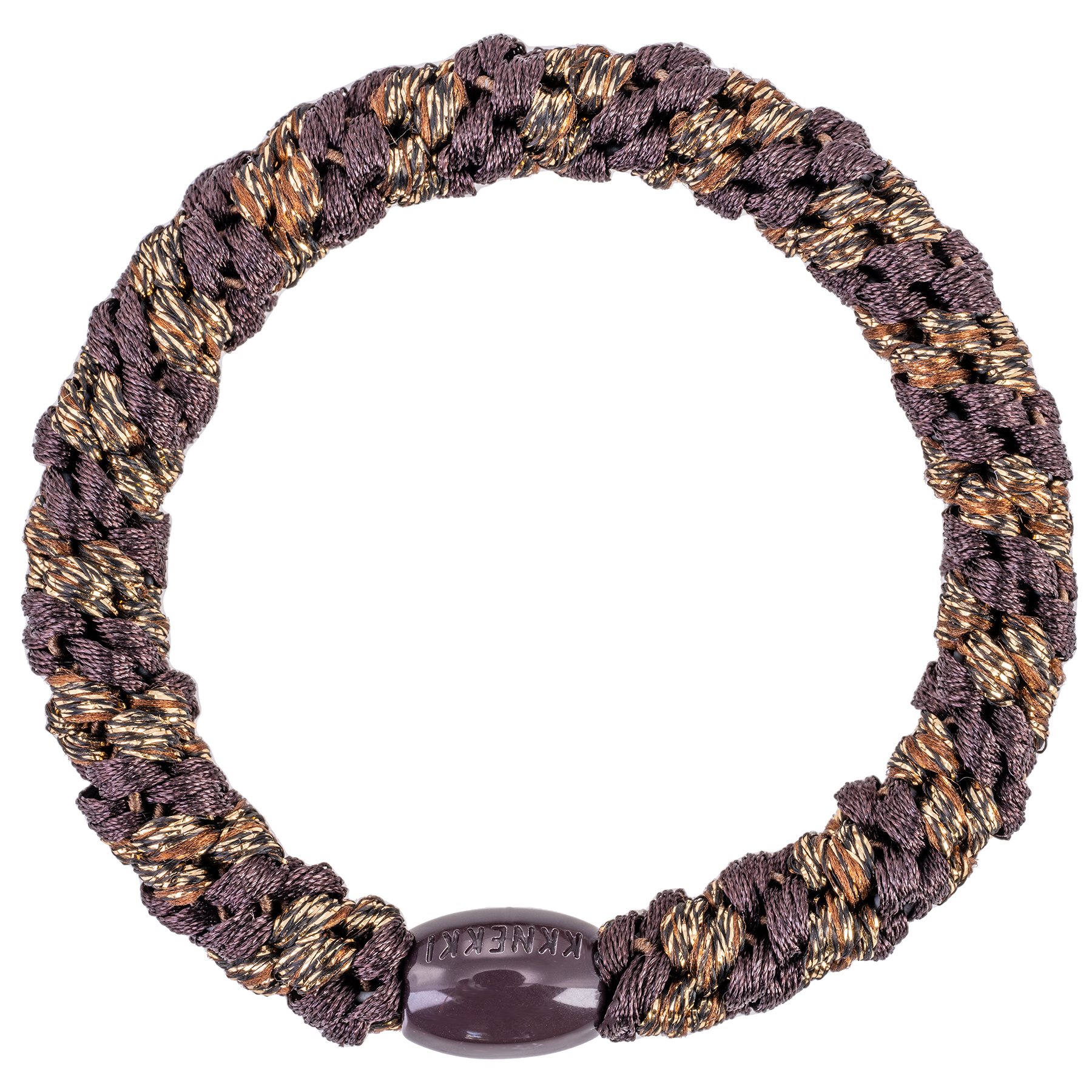 KKNEKKI Brown Coffee Glitter Stripe hair elastic branded bead visible