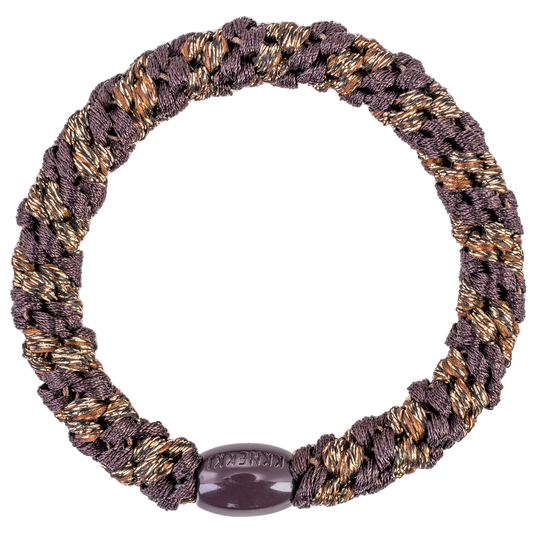 KKNEKKI Brown Coffee Glitter Stripe hair elastic branded bead visible