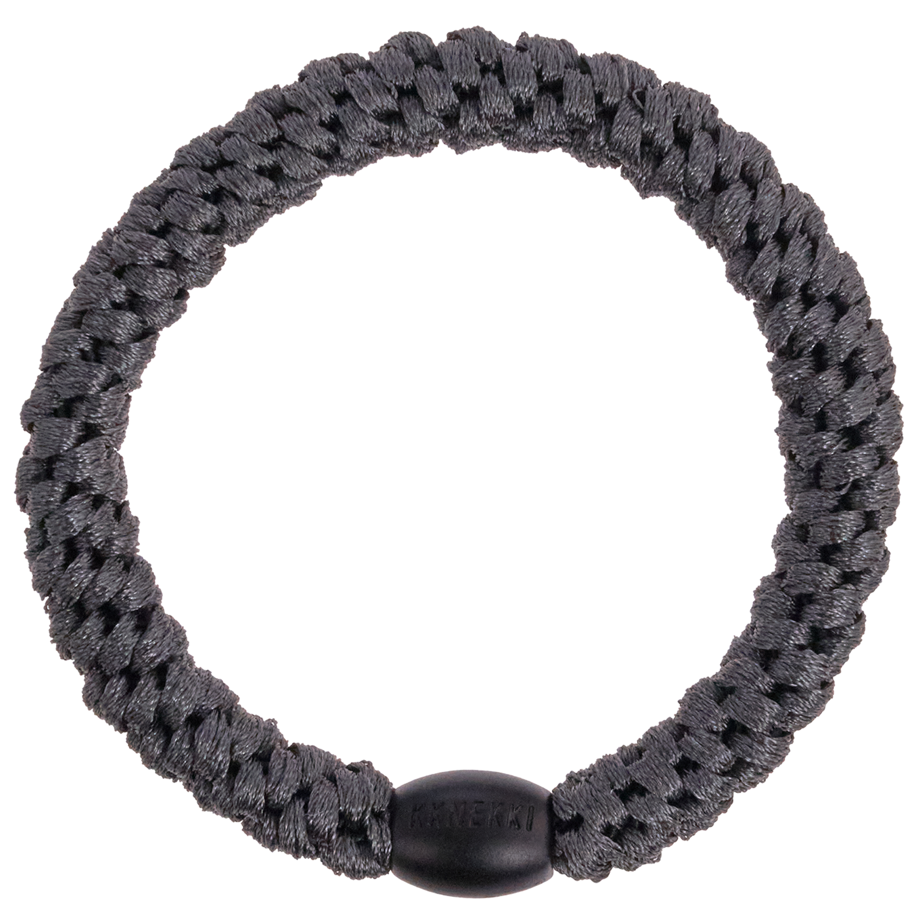 KKNEKKI Charcoal elastic hair elastic on white background with beaded bead visible