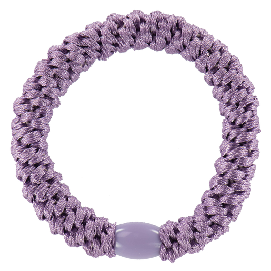 KKNEKKI Lavendel hair elastic on white background. Branded bead is really matte.