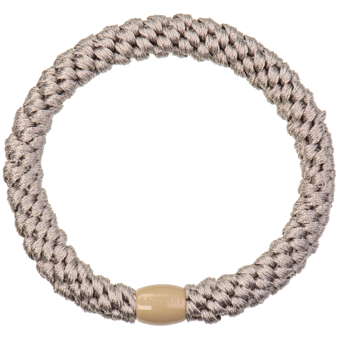 KKNEKKI Light Mole hair elastic on white background with visible branded bead