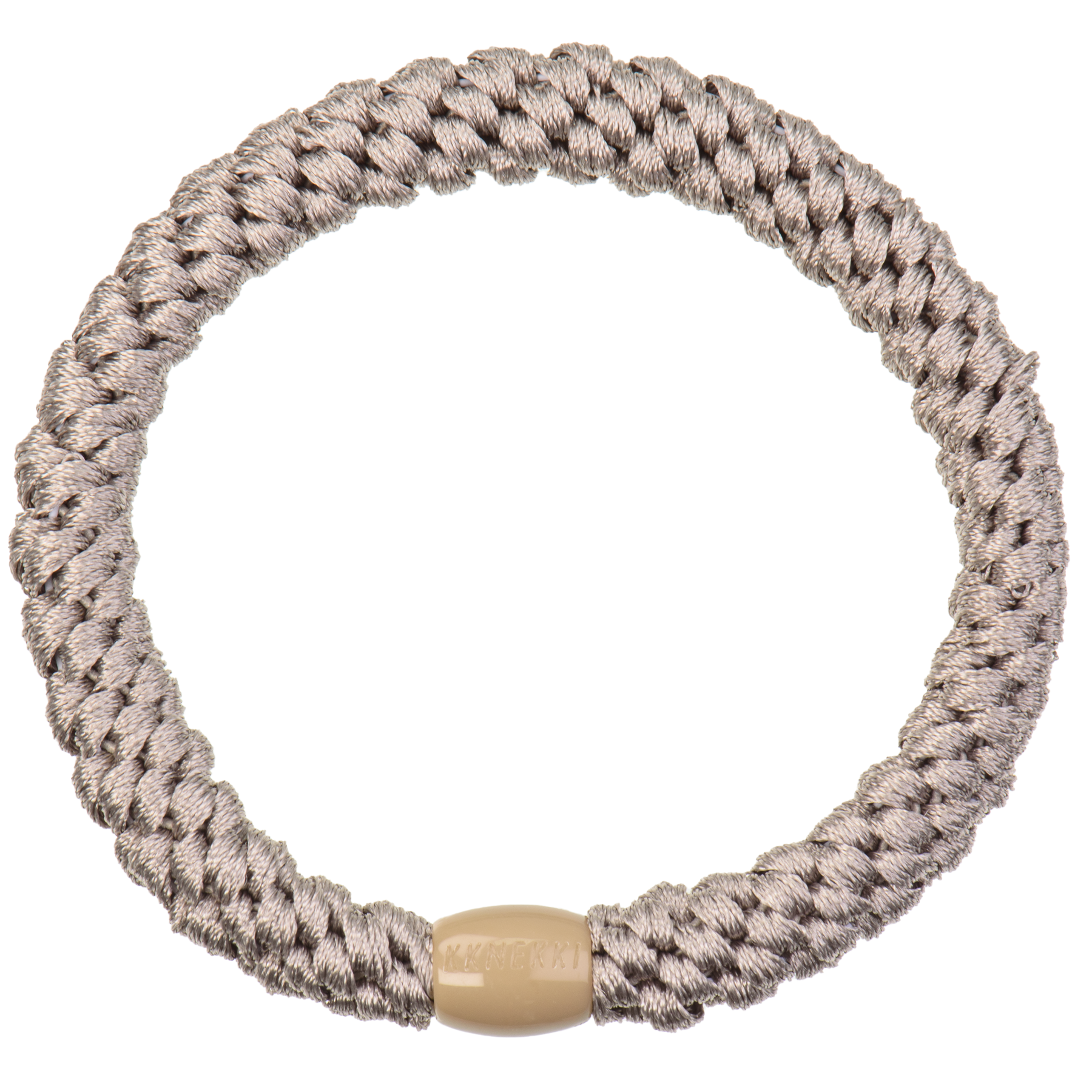KKNEKKI Light Mole hair elastic on white background with visible branded bead