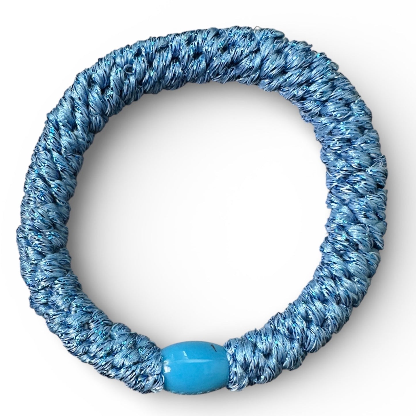 KKNEKKI Metallic Blue Dark hair tie elastic on white background