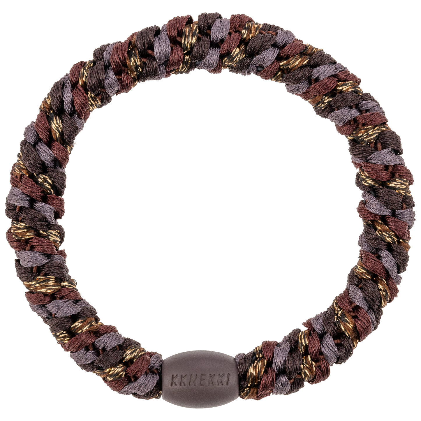KKNEKKI Mix Cedar Coffee Glitter hair elastic with branded bead visible