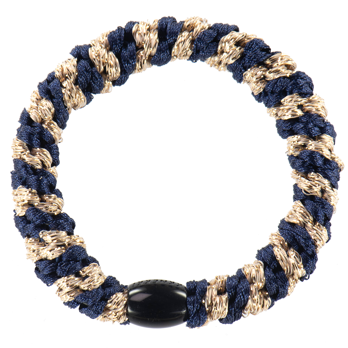 KKNEKKI Navy-Beige Glitter Stripe hair elastic on white background
