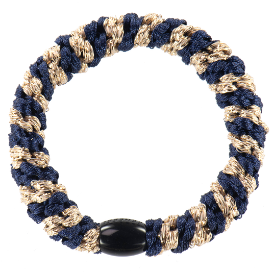 KKNEKKI Navy-Beige Glitter Stripe hair elastic on white background