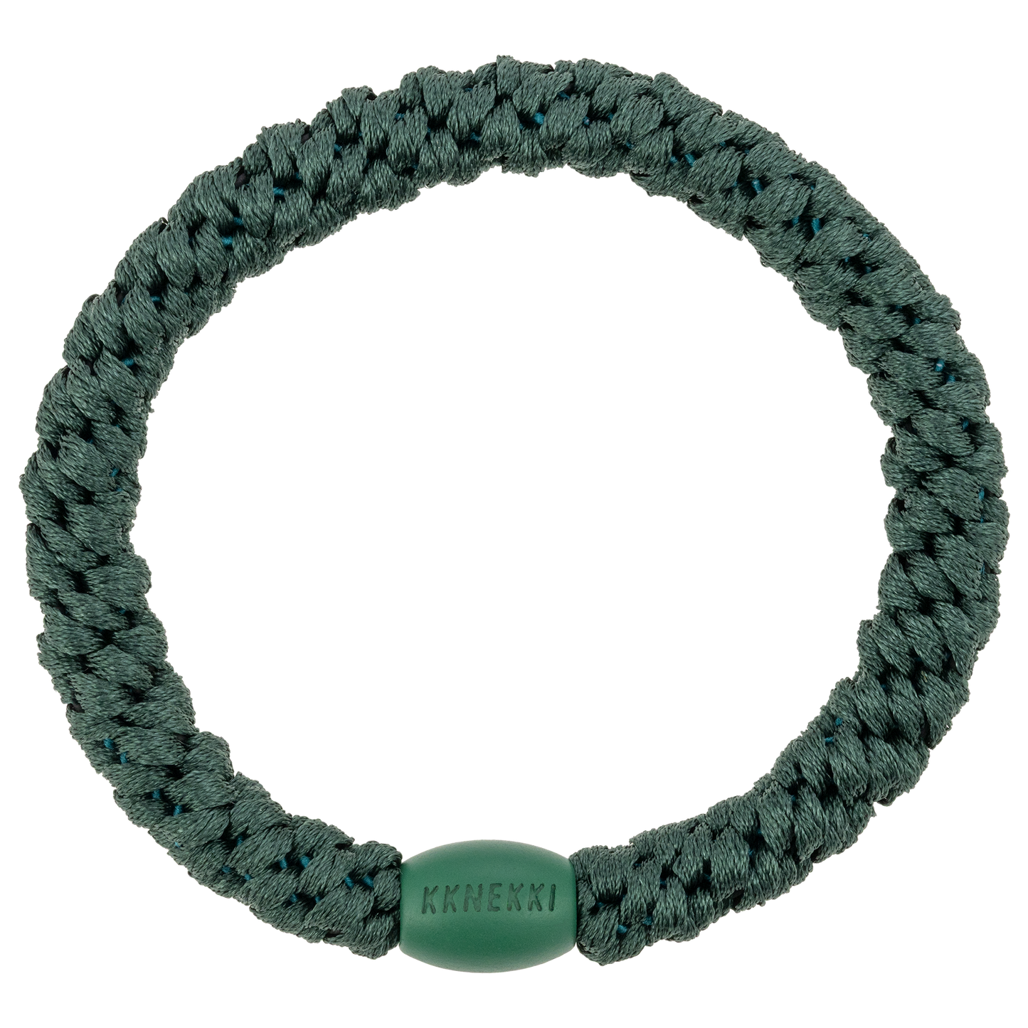 KKNEKKI Peacock hair tie elastic showing beaded bead from above