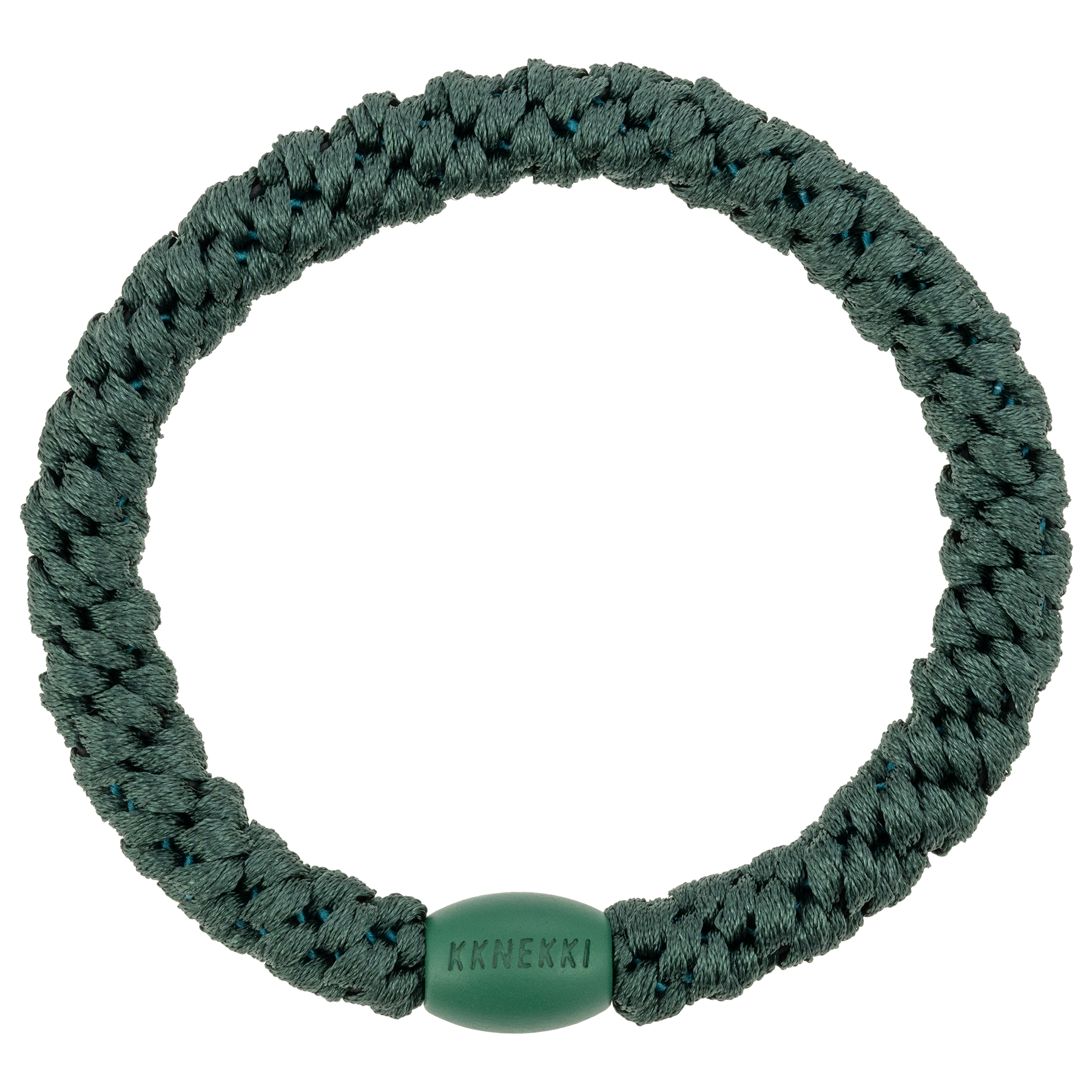 KKNEKKI Peacock hair tie elastic showing beaded bead from above