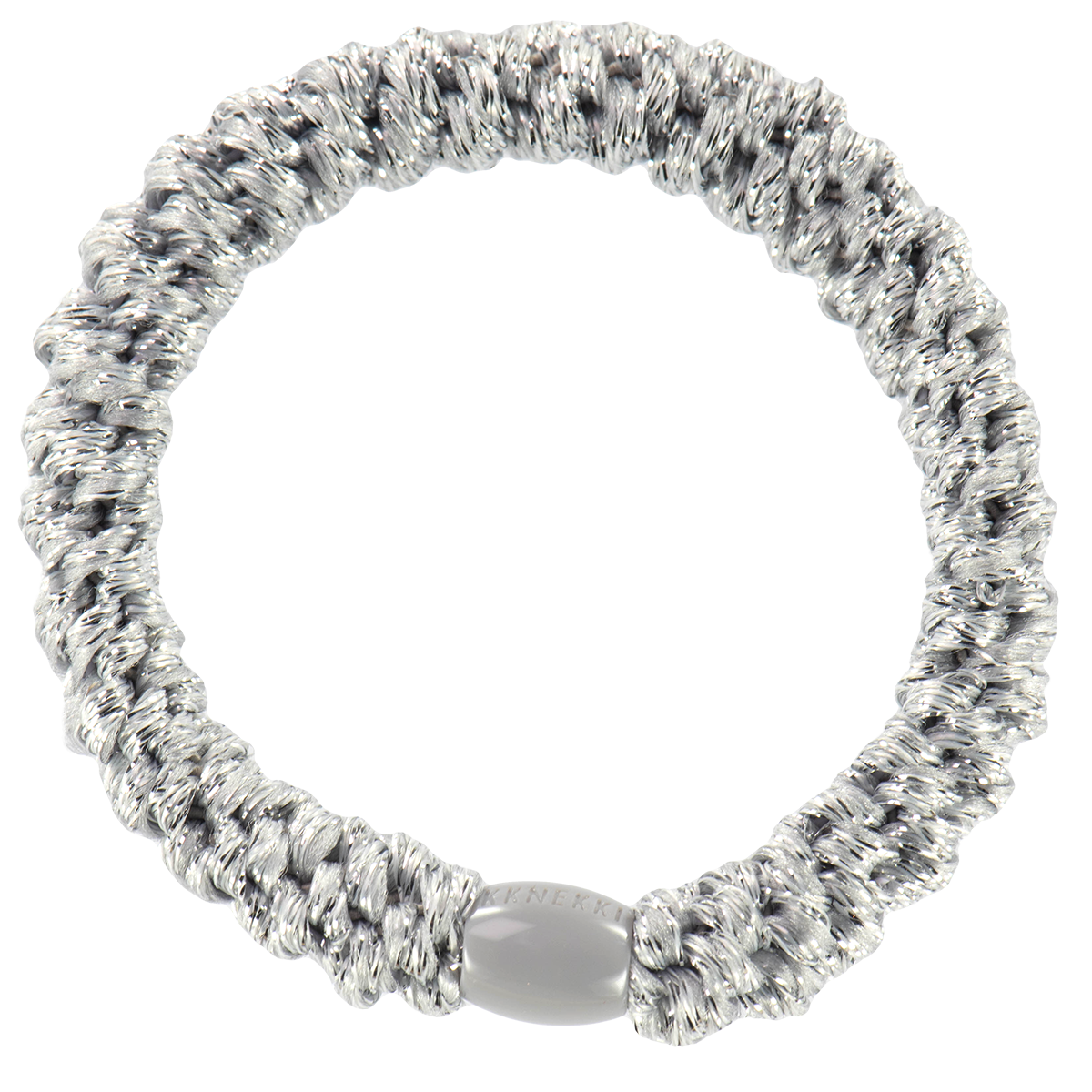 KKNEKKI Silver Glitter hair elastic with grey branded bead