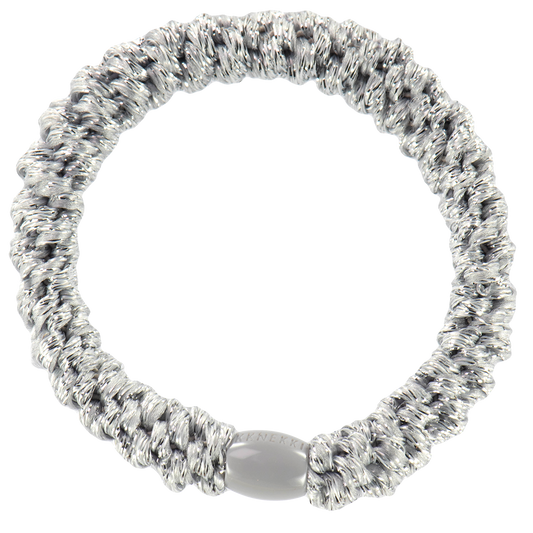 KKNEKKI Silver Glitter hair elastic with grey branded bead