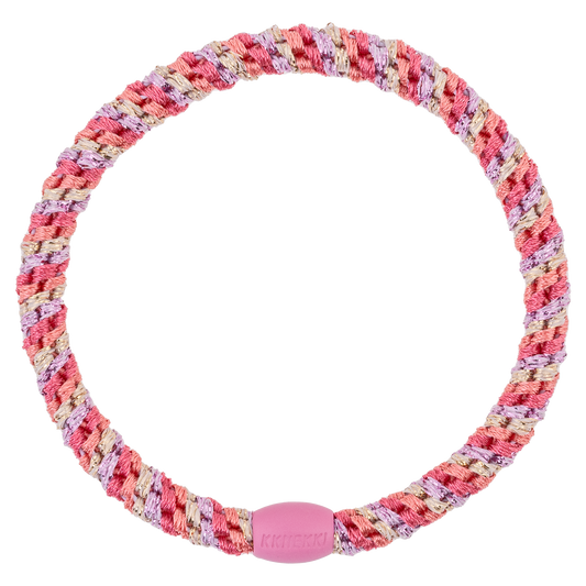 KKNEKKI Slim Mix Raspberry-Pomerant hair elastic on white background, branded bead