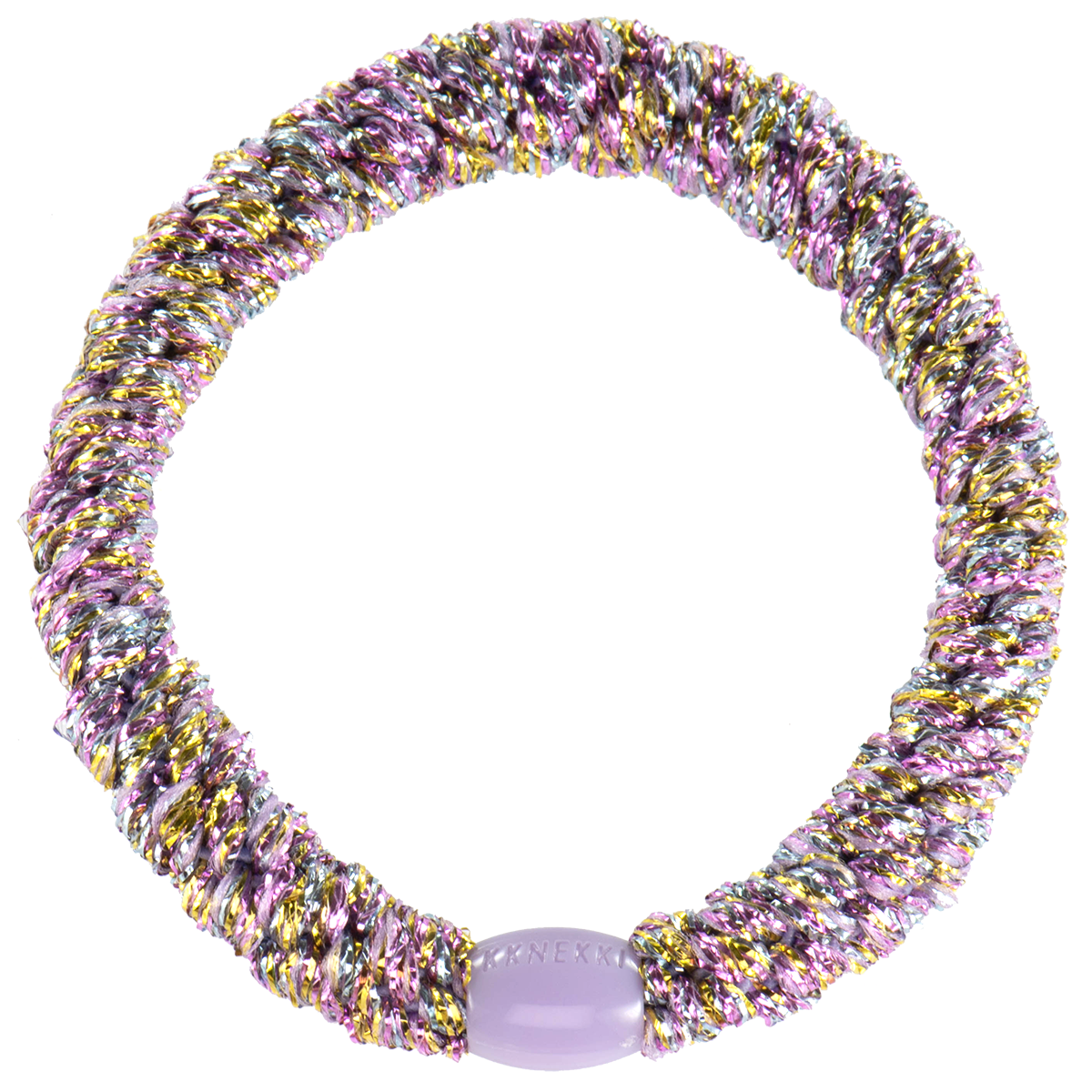 KKNEKKI Unicorn (Purple Sparkle with Purple Bead) hair elastic on white background, purple matte bead