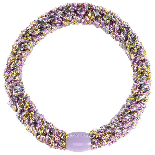 KKNEKKI Unicorn (Purple Sparkle with Purple Bead) hair elastic on white background, purple matte bead