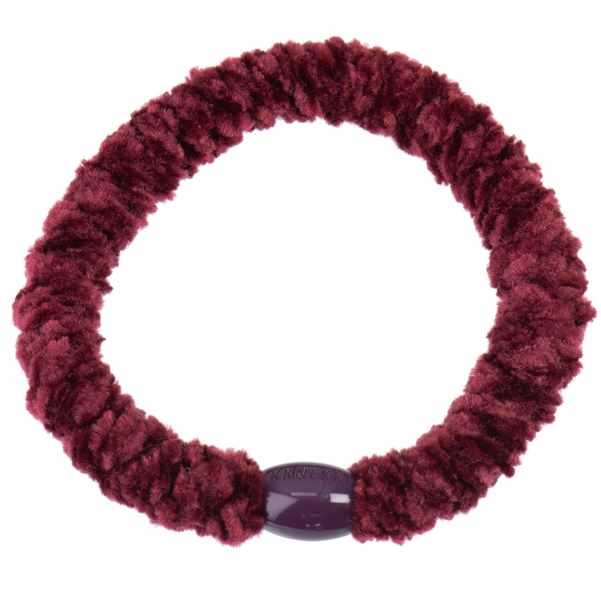 KKNEKKI Velvet Bordeaux hair elastic with burgandy branded bead