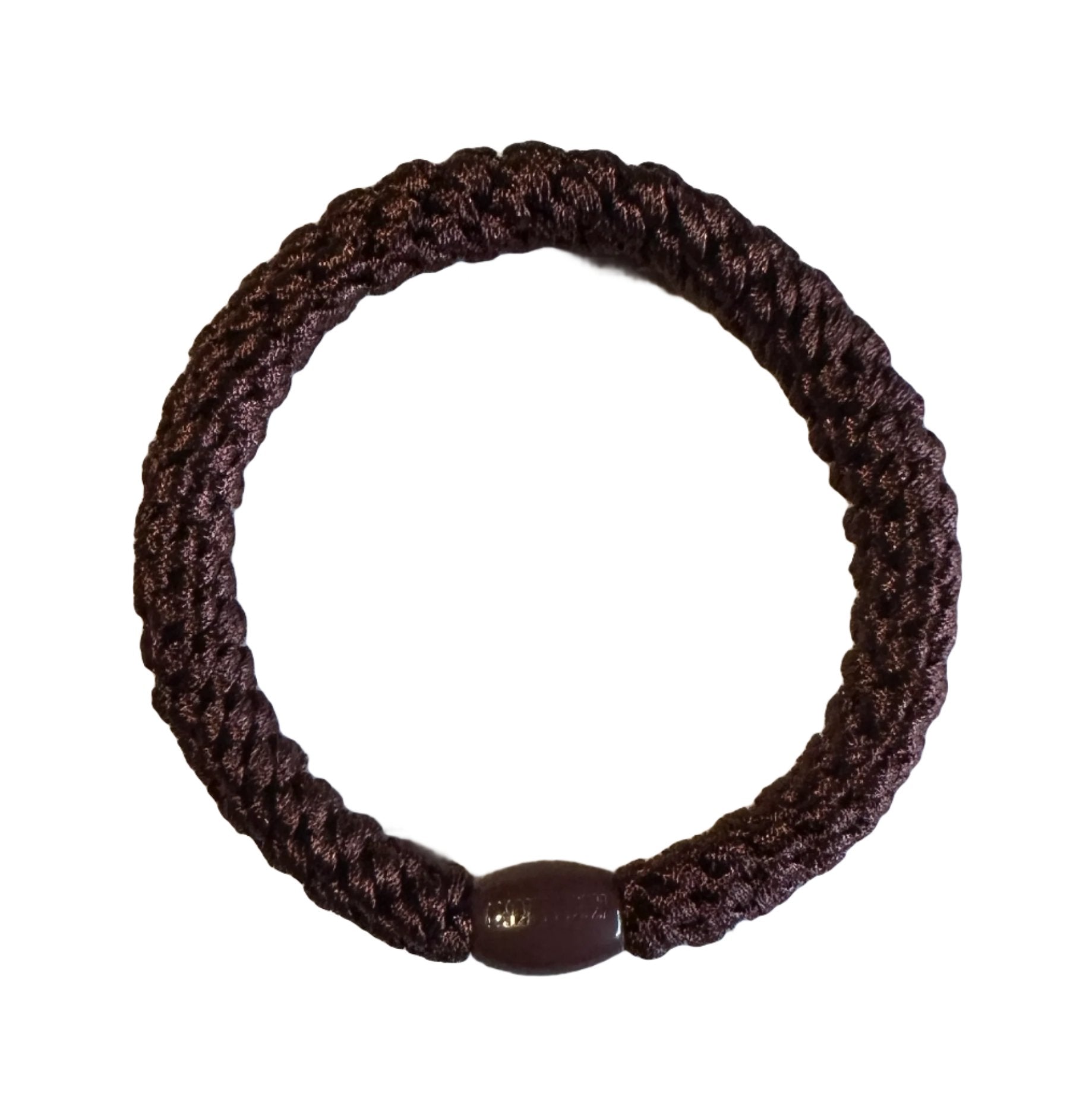 Kknekki_-_Dark_Brown Hair elastic on white background with branded bead visible