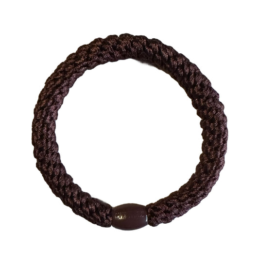 Kknekki_-_Dark_Brown Hair elastic on white background with branded bead visible
